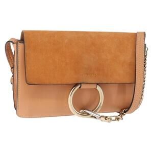 Chloe Chain Fay Shoulder Bag Leather Beige Gold Auth BA6597